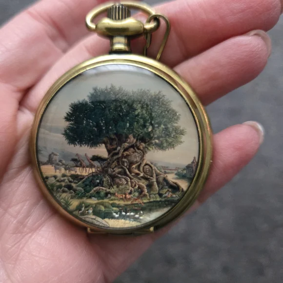 Vintage Gold Pocket Watch with Tree Design - Picture 3 of 9